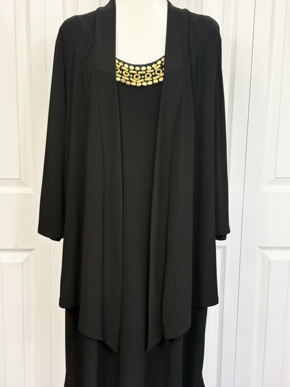 NWT Tiana B. Black & Gold Beaded Trim Stretch Layered Sheath Dress 22W